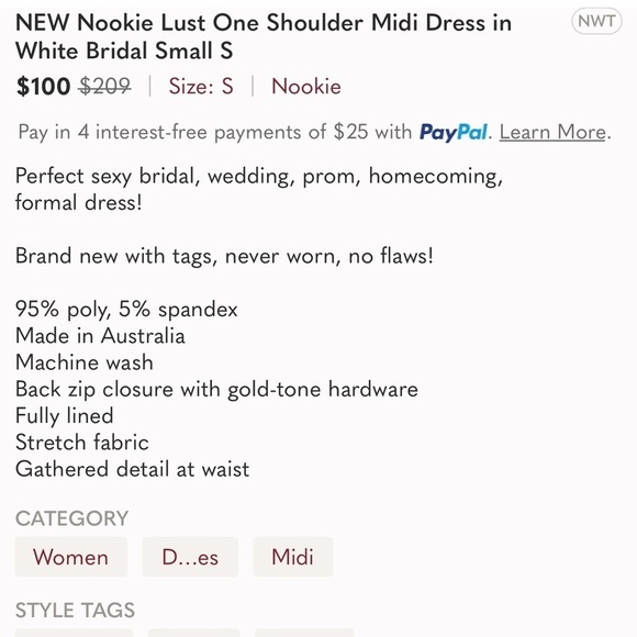 NWT Nookie Lust One Shoulder Midi Dress in White Bridal sz Large - Picture 9 of 9